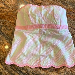 Vintage Lilly Pulitzer pink green stripe seersucker scallop hem top shirt size 8